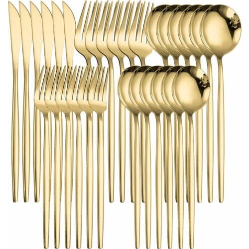 Gold Stainless Steel Cutlery Set Knives Golden Kitchen Tableware 30 Piece Western Golden Dinnerware Gold Flatware Eco Friendly