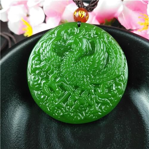 Natural Green Chinese Jade Phoenix Pendant Necklace Fashion Accessories Charm Jewelry Carved Amulet Gifts for Women