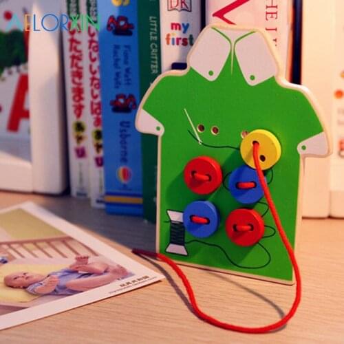 Wear The Button Threading Board Educational Wooden Toys Beaded Blocks Child Gift Exercise Children Girls Hand Eye Coordination