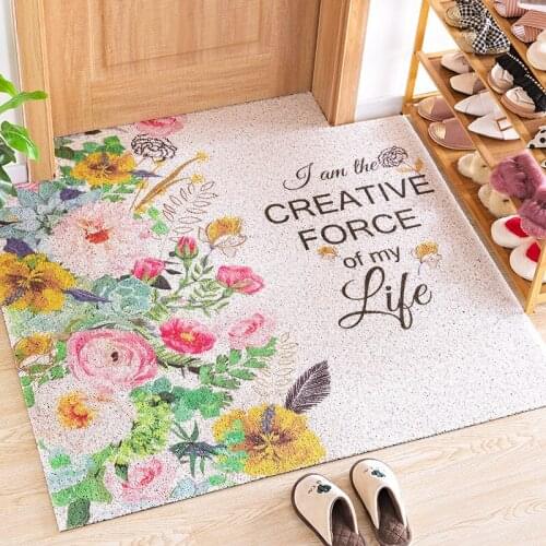 Nordic Rural Style Flower Pattern Door Mat Carpet PVC Silk Loop Anti-slip Cuttable Home Doormat Porch Entrance Mat Carpet