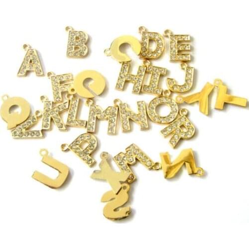 About 12mm A-Z rhinestones gold color hang letter 260pcs/lot DIY Alphabet pendant fit for necklace keychains making