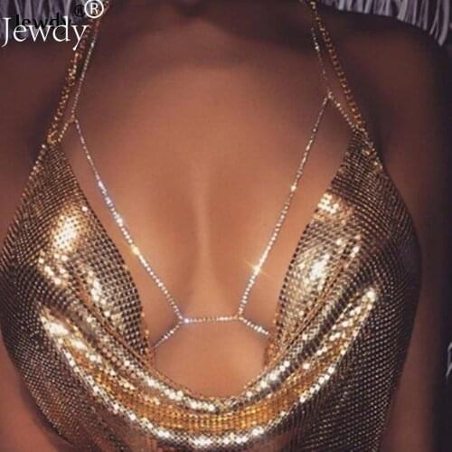 Sexy Rhinestone Body Chains Ladies Jewelry Women Beach Shiny Crystal Bra Necklace Accessories Female Gifts