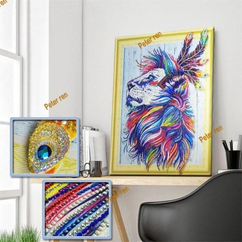 Peter ren special-shaped Lion new diamond painting full of animal head decoration Stick drill Diy cross stitch mosaic embroidery