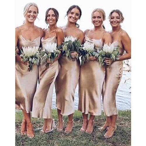 Bridesmaid Dresses 2020 Spaghetti Straps Robe Demoiselle D'honneur Tea-length Dress For Wedding Party Vestido Madrinha