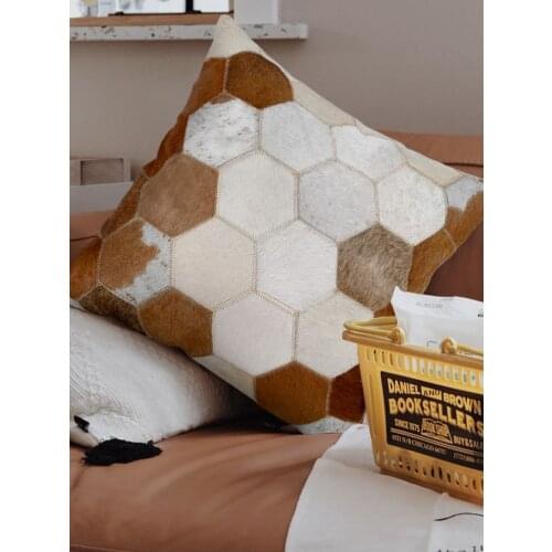 Hand made real cow leather throw for furniture upholstery sofa car dourable soft cowhide skin fur pillow cushion without core