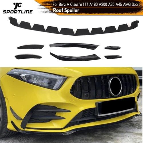 PP Glossy Black Fins For Mercedes-Benz A Class W177 A180 A200 A35 A45 AMG Sport 2019 Front Bumper Lip Vents Canards 7PCS/SET