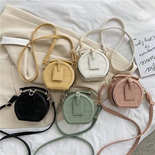 Round Stone Pattern Solid Color Simple PU Leather Crossbody Bags for Women 2020 Summer Travel Mini Shoulder Handbags