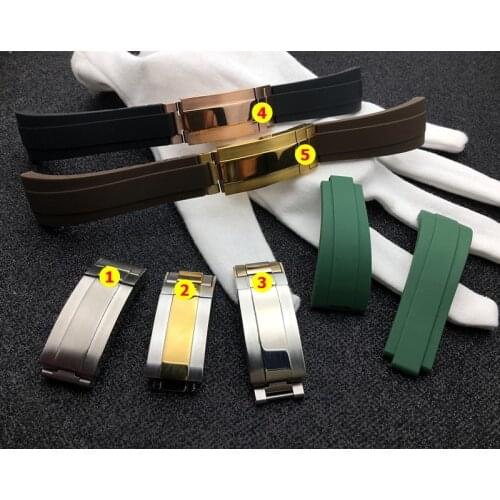 Shortest Black Green Brown 20mm silicone Rubber Watchband watch band For Role strap for Daytona Submariner GMT OYSTERFLEX logo