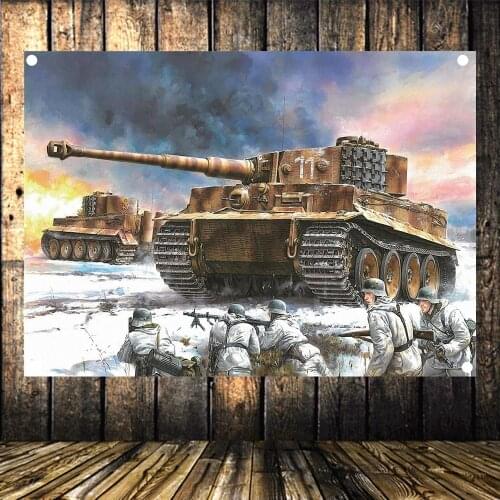 GER Wehrmacht Tiger Tank WW II Old Photo Wall Art Four-hole Flag Banner Military Poster HD Canvas Print Painting Home Decor A4