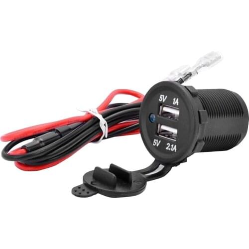 Dual USB Charger Power Socket Outlet 12V 1A & 2.1A for Mobile GPS Charger Car Boat Marine Carvans Flush Mount (With Wire)