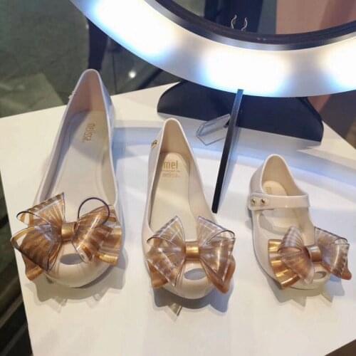 New Mommy & Me Melissa Bow Sandals Fashion Princess Mini Melissa Jelly Shoes Adult Flat Candy Sandals Childrens non-slip shoes