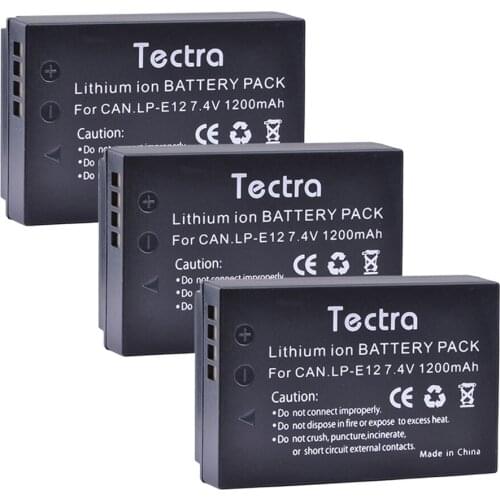 Tectra 3pcs/pack LP-E12 LP E12 7.4V /1200mAh Li-ion Camera Battery For Canon Rebel SL1 EOS-M EOS M2 EOS M10 M100