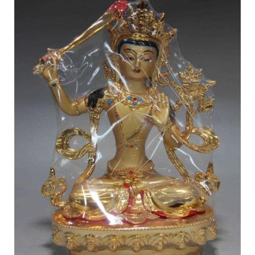 Tibet Copper Bronze Gold Manjushri WenShu GuanYin Kwan-yin Goddess Buddha Statue