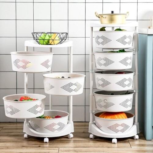 3/4/5Layers 360° Rotating Storage Rack Movable Fruit Vegetable Shelf Toy Storage Bedroom Bathroom Kitchen Organizer