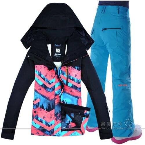 Gsou Snow Ski Jacket + Ski Pant Outdoor Snowboarding Set for Women Hiking or Camping Clothing High Quality Female Ski Suit2018