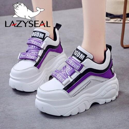 LazySeal Platform Boots Woman Height Increasing Sneakers Ankle Boots For Women Hook&Loop Round Toe Chunky Heels Walking Shoes