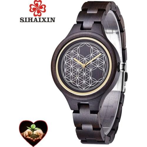 2019 Light Black SandalWooden Small Womens Geneva Watches Luxury Exquisite Quartz Wristwatch For Ladies Clock Gift Dropshipping