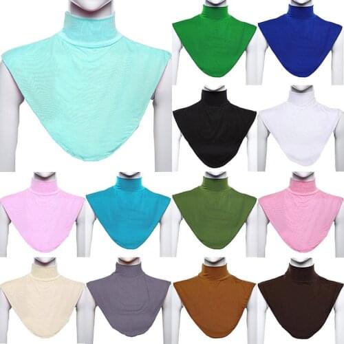 Womens Muslim Modal Fake False Collar Islamic Hijab Extensions Turtleneck High Neck Cover Warmer Bright Solid Color Half Top