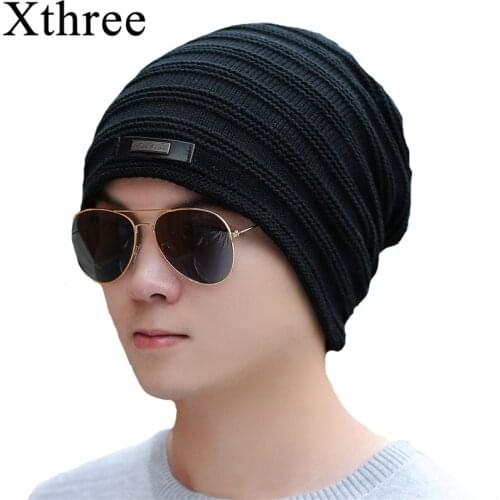 Xthree Winter Skullies Beanies Men Knitted Hat Caps Lining Keep warm Male Gorras Bonnet Winter Hats For Men Women Beanies Hats