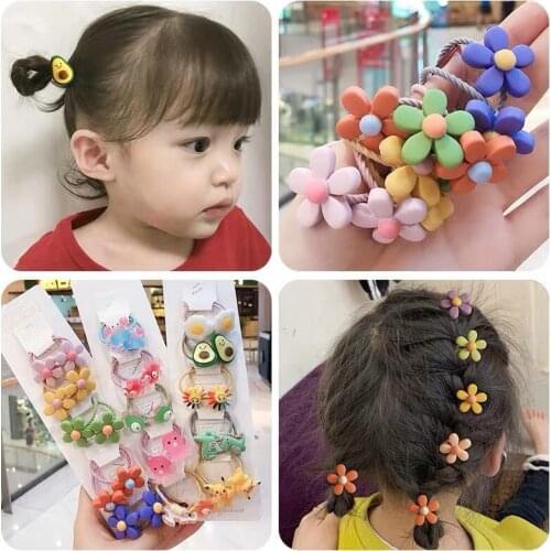 10Pcs/Lot Girls Hair Band Ties Elastic Scrunchies Rope Line Kids Cartoon Animal Fruit Flower Hair Accessories Headdress for Lady