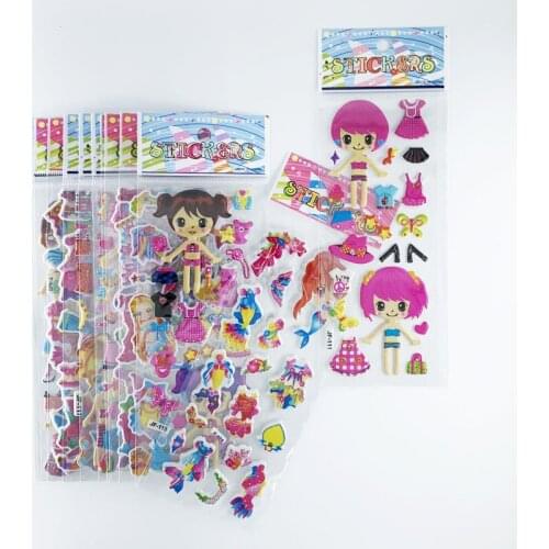 12 Sheets/Set Cartoon Dress Up Girl Stickers 3D PVC Bubble Cotton Scrapbook for Notebook Bedroom Decoration Girls Gift