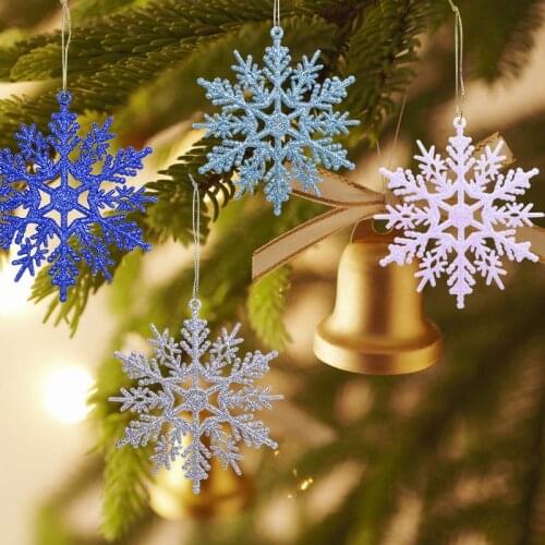 12pcs 10cm Plastic Gold Silver Glitter Powder Snowflake Xmas Ornaments Pendant Christmas Tree Decorative Hanging Snowflake