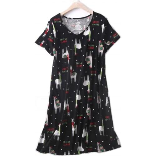 2021 Female Summer Casual Loosen Black nighty dress Ladies 100% Cotton Nightgown Women Short Sleeve Round collar sleepshirt XXXL