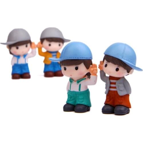 4pc Girl Boy Cap Doll Miniatura Dollhouse Garden Home Bonsai Decoration Mini Toy Miniature Pvc Craft Ornaments Micro Decor DIY