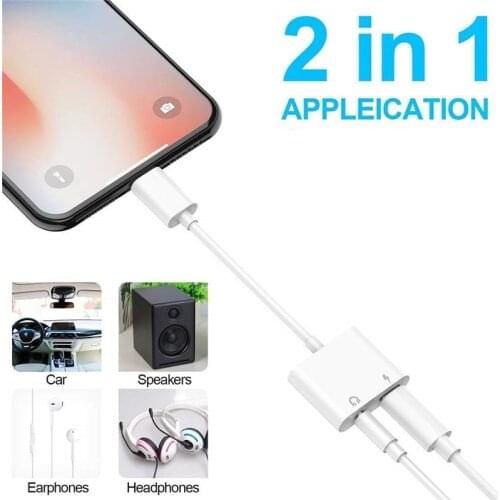 2 in 1 Audio Adapter Charging Earphone Cable For iPhone 12 X 7 8 Plus Aux Jack Headset For iphone 3.5 mm To Headphone Splitter