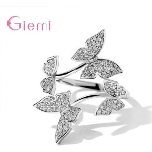 Authentic 925 Sterling Silver Luxury Butterfly Adjustable Finger Rings for Women Wedding Engagement Ring Jewelry Wholesale