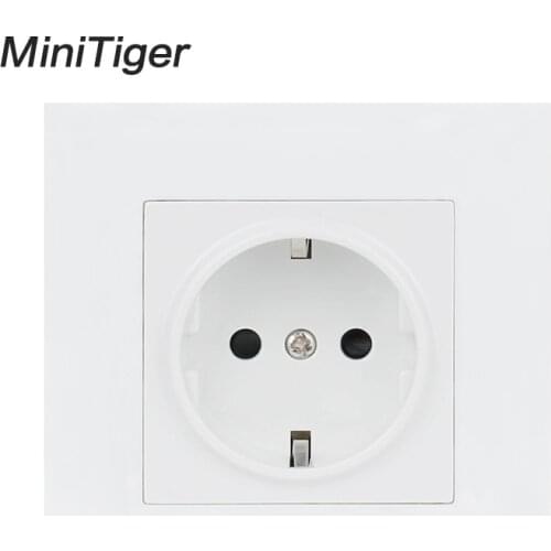 Minitiger White Wall Plastic Panel 1 Gang Power Socket Plug Grounded, 16A EU Standard Electrical Double Outlet 86mm * 86mm