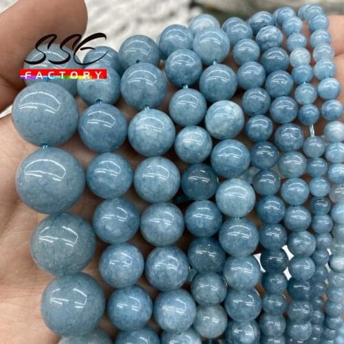 Natural Stone Beads Blue Aquamarin Angelite Round Loose Beads 4 6 8 10 12 MM Pick Size For Jewelry Making DIY Bracelet 15"strand
