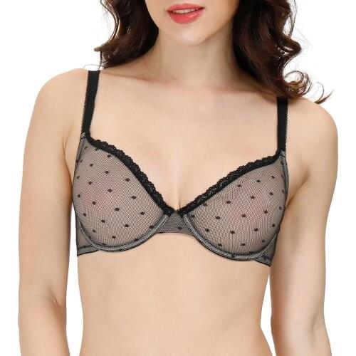 New Ladies Black Mesh Lace Bralette Bras For Women Sexy Lingerie Big Size Plunge Bra Unlined Thin Push Up Transparent Brassiere