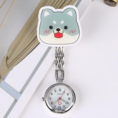 Nurse Doctor Watch Cuty Animal Cat Dog Hospital Equipment Digital Clear Quartz Dial Stainless Steel Clip Pendant Pocket Watch