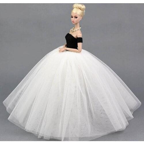 Black White Wedding Dress For Barbie Dolls Princess Evening Party Clothes Wears Long Dresses Doll Clothes For Barbie Dollhouse