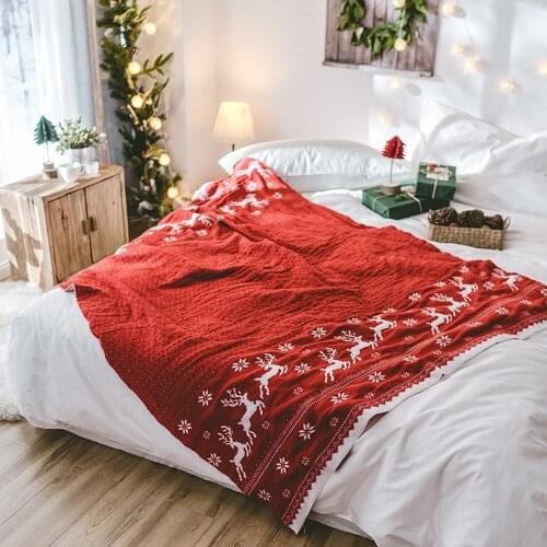 Christmas Fawn Wool Blanket Red Gray Casual Knitted Blanket Holiday Gift Blankets and Throws Home Decoration Blanket-130*180CM