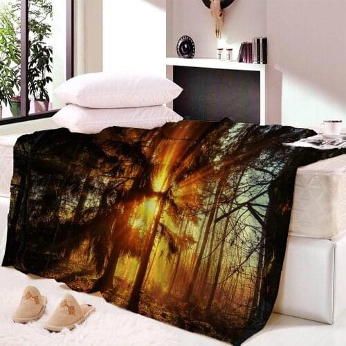 Forest Painting 3D Printed Fleece Blanket for Beds Thick Quilt Fashion Bedspread Throw Blanket Adults Kids