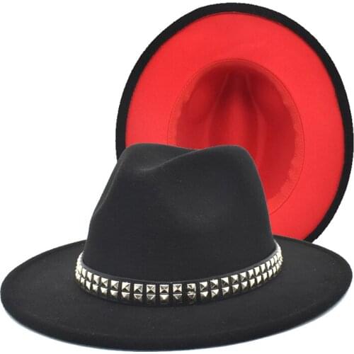 FUODRAO New Women Autumn Winter Black Red Patchwork Fedoras Women Vintage Jazz Cap Party Elegant Ladies Cowboy Hat Panama F160