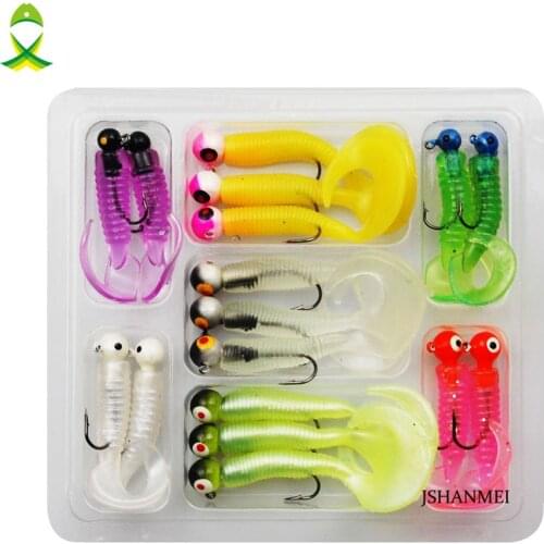 JSM 17pcs/lot Worm Soft Lure fishing Baits Lead Head Jigging Hooks with lures
