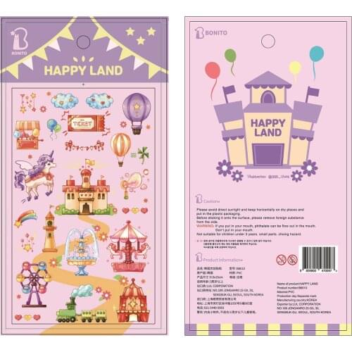 Korea Brand BONITO Happy Land PVC Adhesive Stickers Seal DIY Diary Craft Stationery Scrapbooking Decoration Supplies