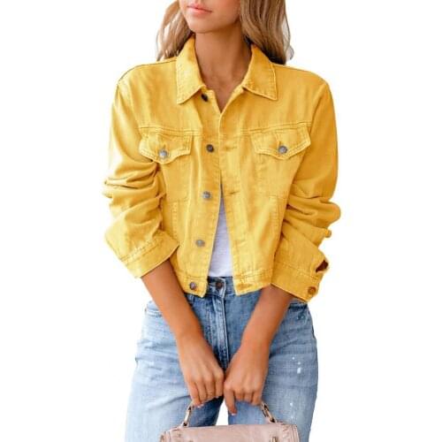 Witner Jacket Turn-down Collar All Match Short Long Sleeve Solid Color Denim Jacket for Winter