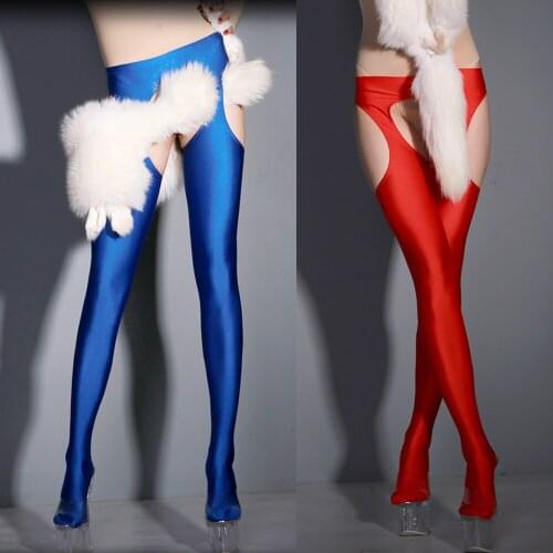 Candy Color Wetlook Sexy Hollow Out Lycra Pantyhose Open Butt Crotchless Leggings Ouvert Fetish Gay Pants Legging Trousers Pant