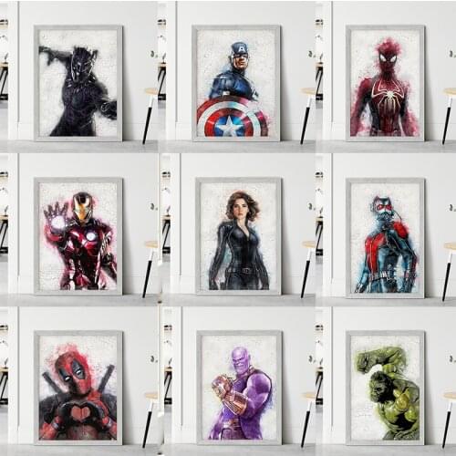 Marvel Avengers Iron Man Watercolor Superhero Canvas Painting Poster and Prints Cracked Wall Art Pictures for Living Room Decor