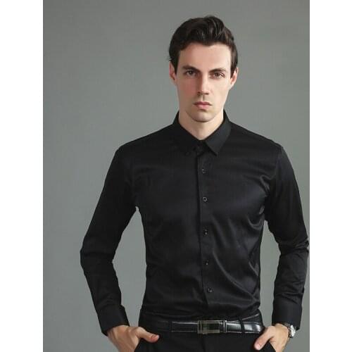 Aoliwen brand 2020 Men Shirt High Quality Black Color Shirt Mens Cotton Casual Long Sleeve Shirt Top Men Clothing Smooth Fabric
