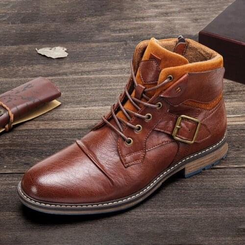 New arrivals mens boots round toe winter high-quality shoes hot-selling mens retro boots with buckle US size 8-12