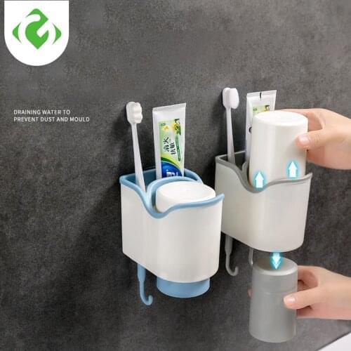 Plastic Toothbrush Holder with Gargle Cup Wall Suction Cups Rack Shaver Tooth Brush Dispenser Bathroom Accessories Set GUANYAO