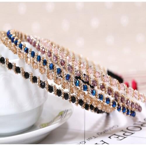 New Fashion Shiny Rhinestone Crystal Headbands Women Girls Stretchy Hair Bands Handmade Beaded Hair Hoop Hair Accessories