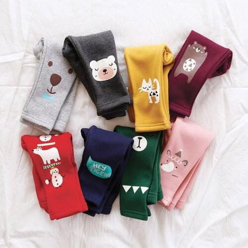 Autumn Winter Children Leggings Lovely Cartoon Pattern Cotton Wool Kids Leggings Baby Boys Girls Thickening Warm Pants Trousers