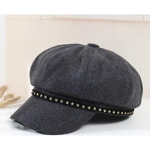 Autumn Winter Hats for Women Solid Star Octagonal Caps Ladies Casual Woolen Hat Winter Beret Women Cap HR122203