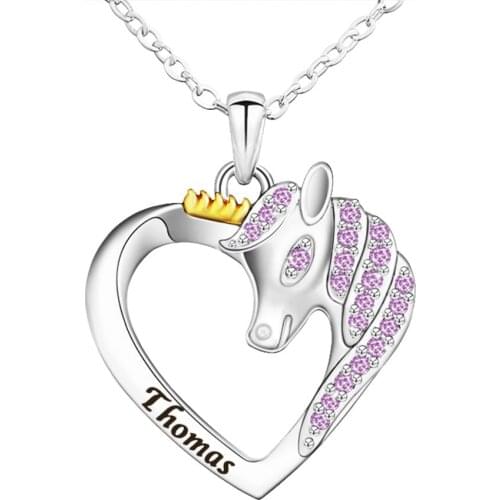 MYLONGINGCHARM Personalized Name Unicorn Necklace Heart Pendant Necklace Valentines day Gift Mothers day gift